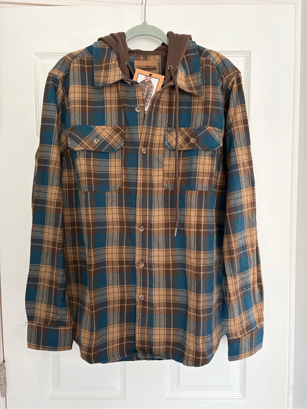 NWT Lucky Brand Men's Plaid Hooded Flannel Shirt Jacket